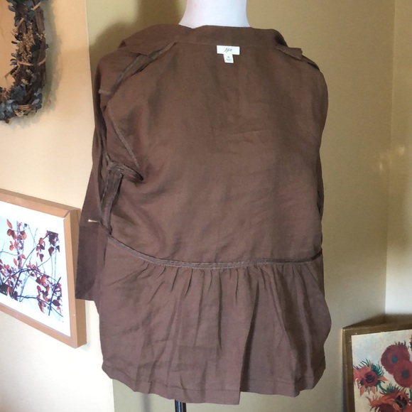 J JILL size Medium 100% Linen Jacket Empire BellSleeve LagenLook Fabric Buttons - Picture 10 of 16